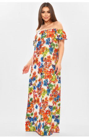 Платье женское полубатальное белого цвета с принтом 208770C