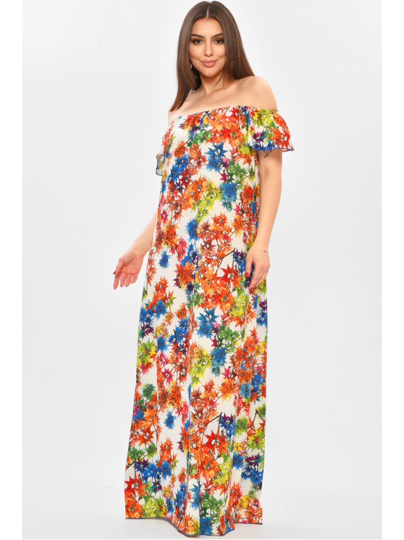 Платье женское полубатальное белого цвета с принтом 208770C