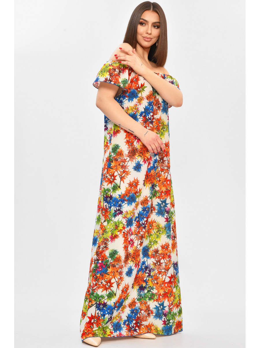 Платье женское полубатальное белого цвета с принтом 208770C