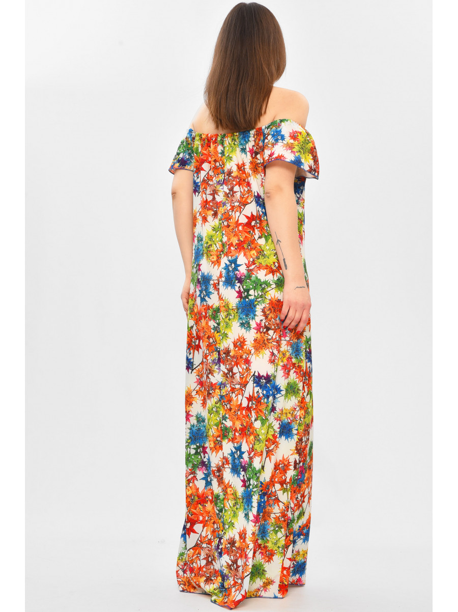 Платье женское полубатальное белого цвета с принтом 208770C