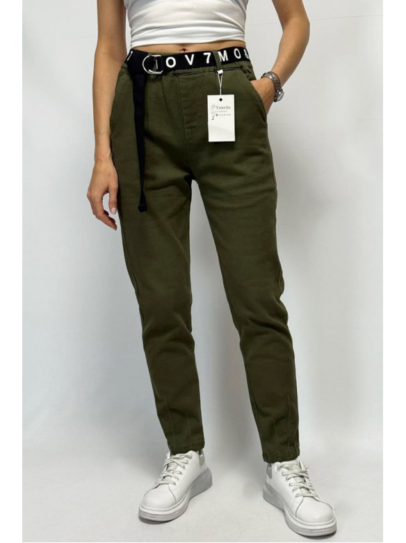 Джинси жіночі на флісі оливкого кольору 505-3 208797C