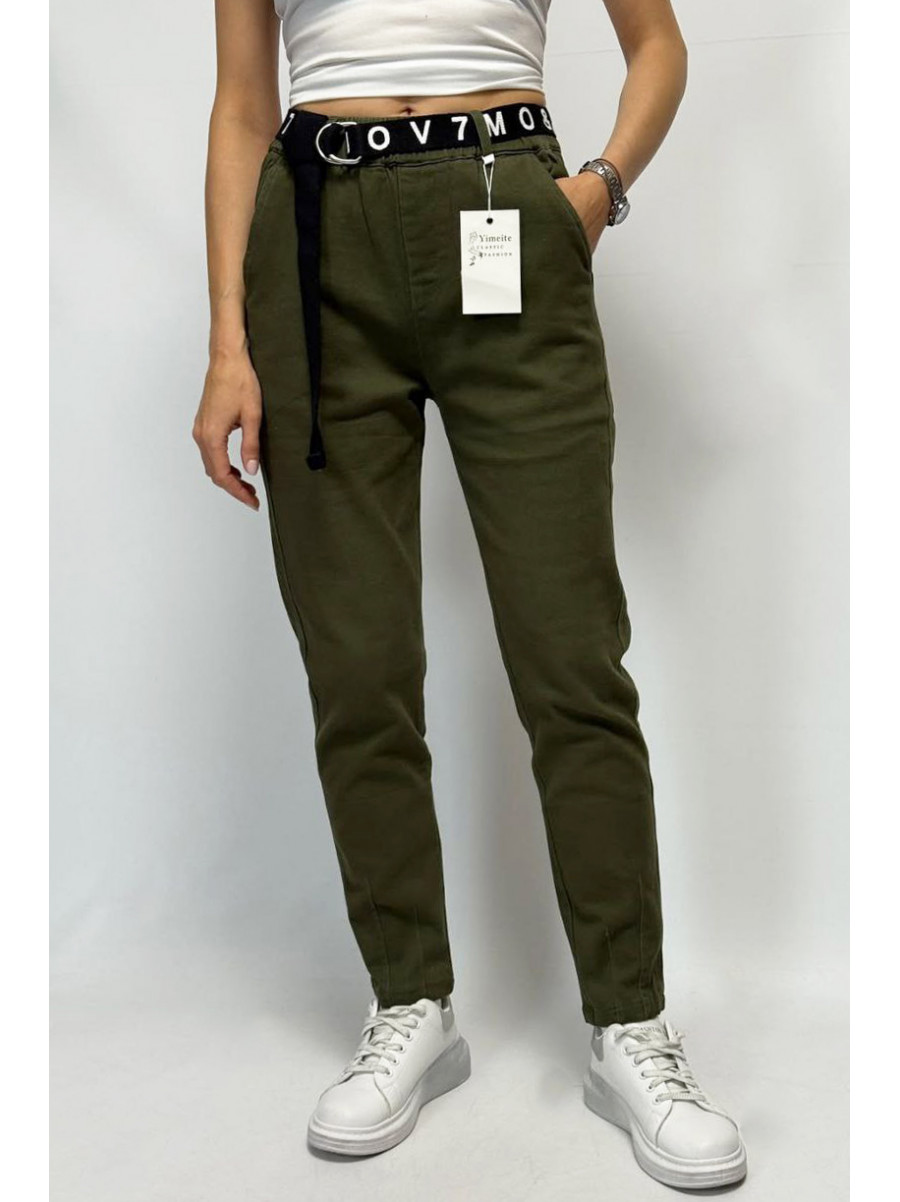 Джинси жіночі на флісі оливкого кольору 505-3 208797C