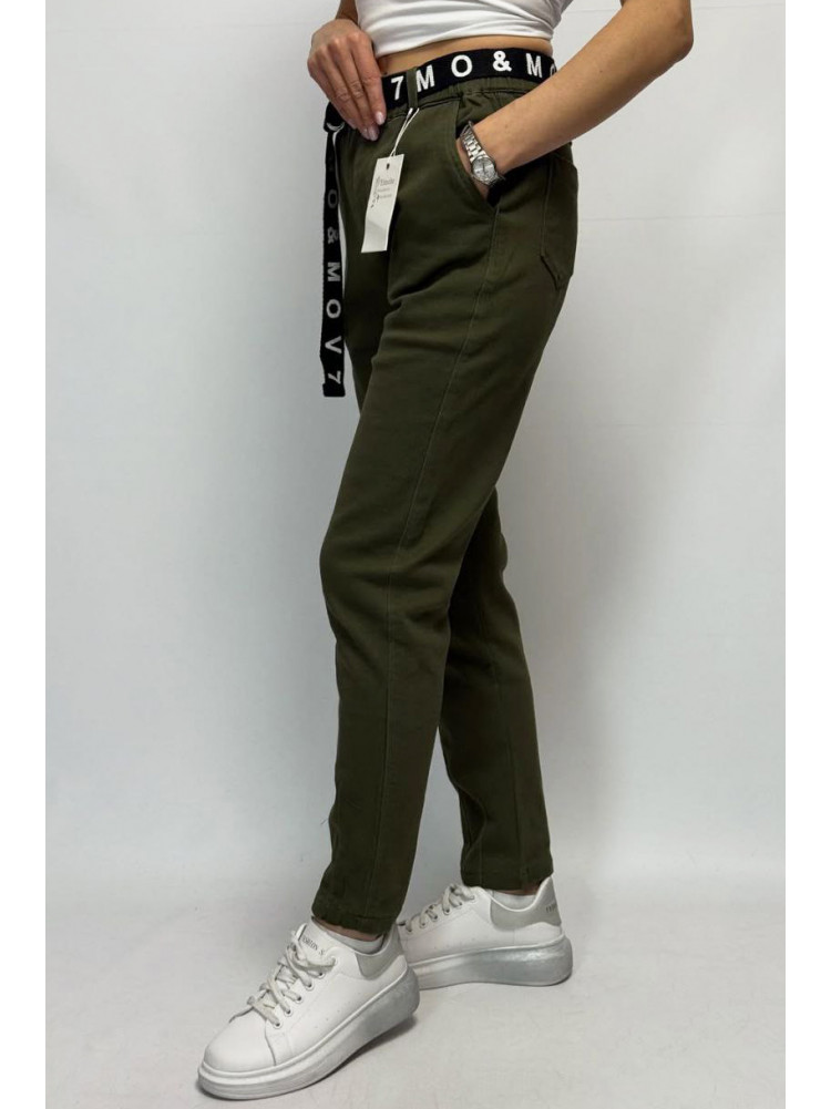 Джинси жіночі на флісі оливкого кольору 505-3 208797C