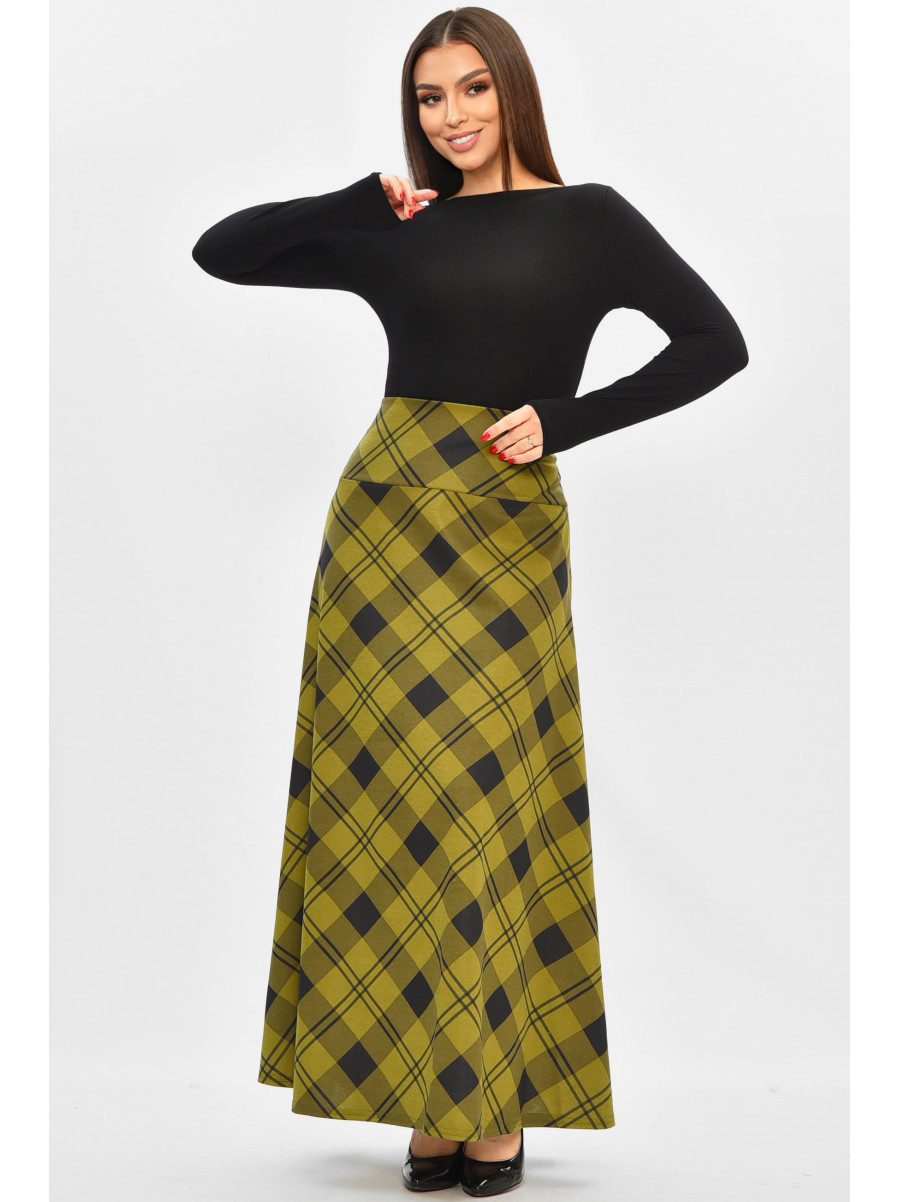 Спідниця жіноча напівбатальна темно-зеленого кольору з принтом 8156 208821C