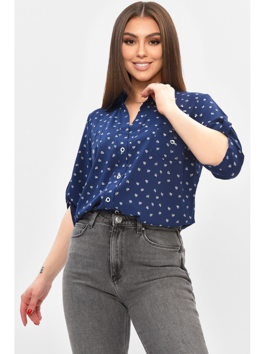 Рубашка женская полубатальная тёмно-синего цвета с принтом 8168 208846C