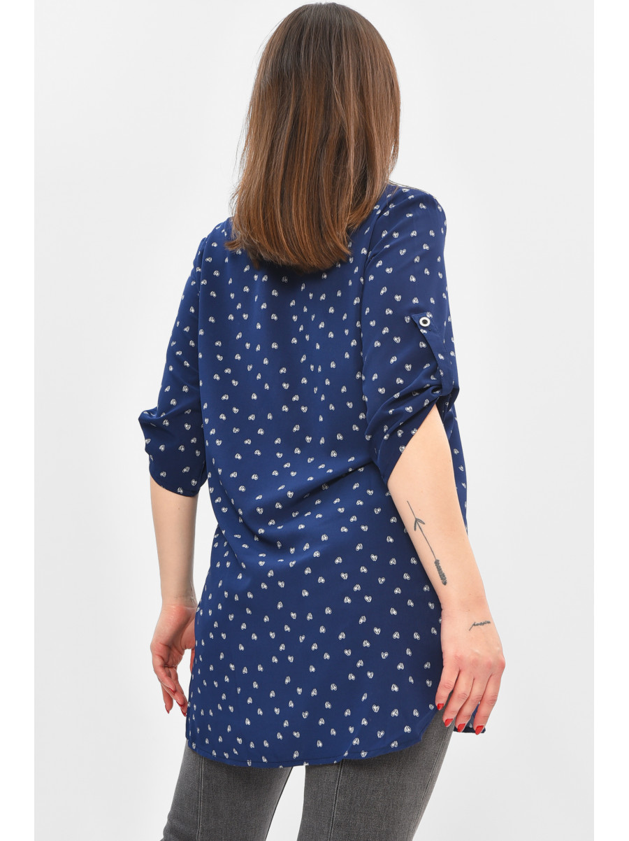 Рубашка женская полубатальная тёмно-синего цвета с принтом 8168 208846C