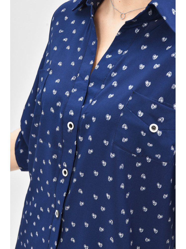 Рубашка женская полубатальная тёмно-синего цвета с принтом 8168 208846C