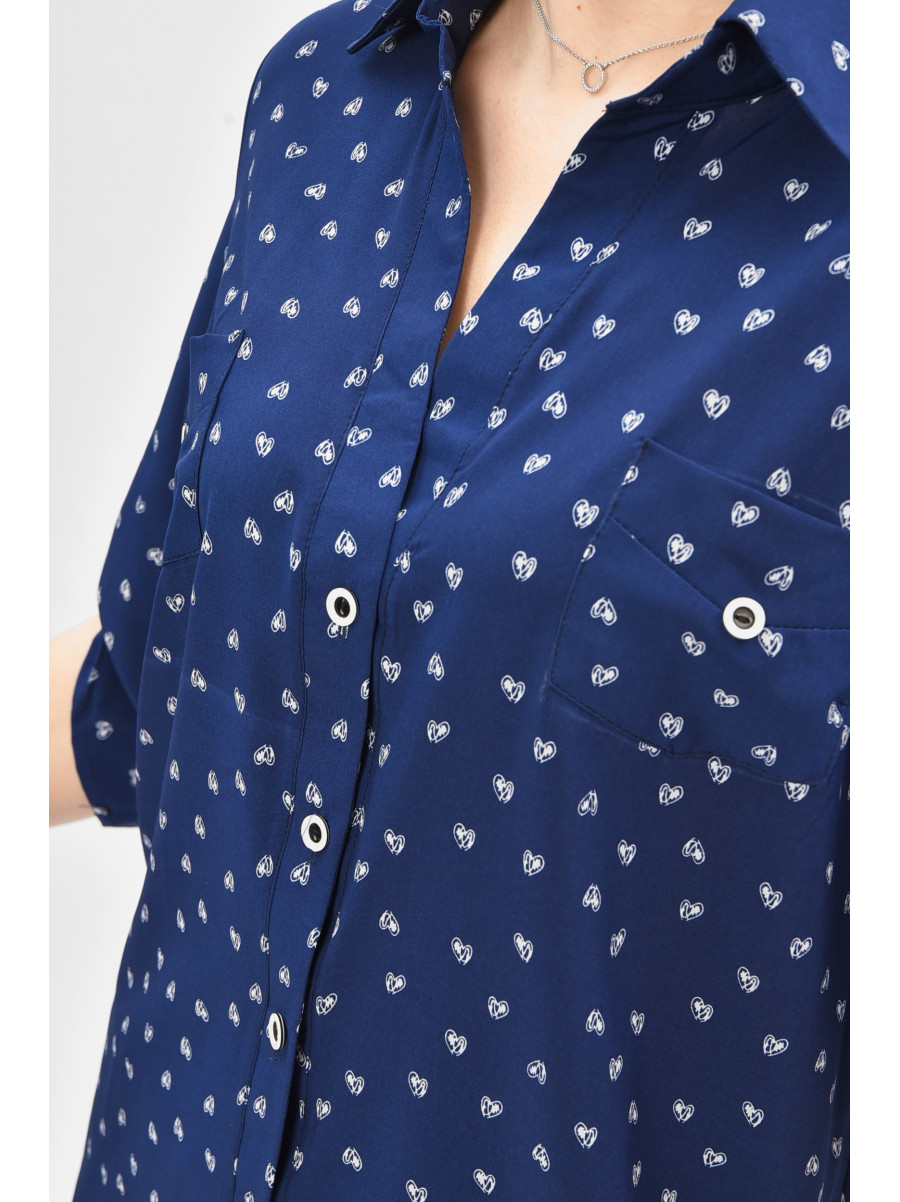 Рубашка женская полубатальная тёмно-синего цвета с принтом 8168 208846C