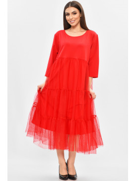 Платье женское батальное красного цвета 8425 208850C
