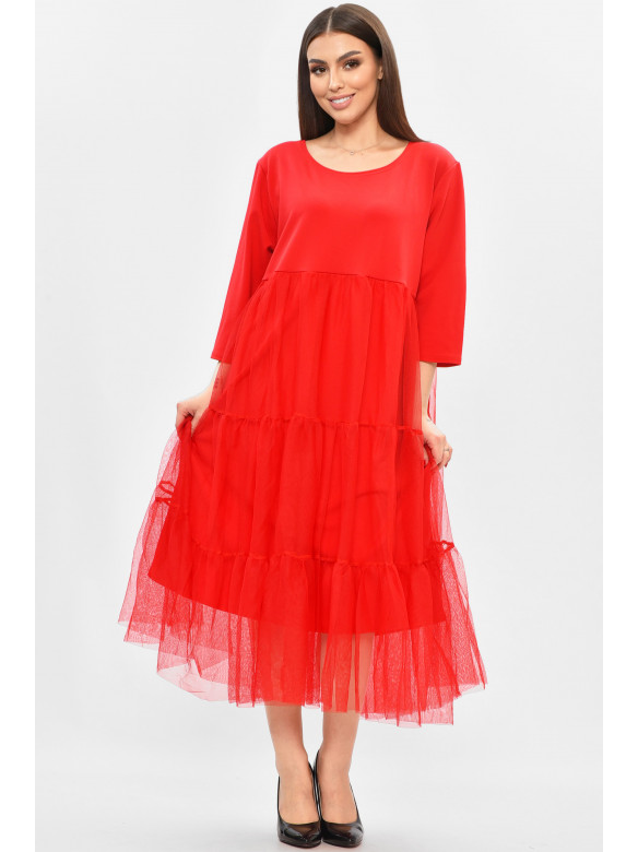 Платье женское батальное красного цвета 8425 208850C