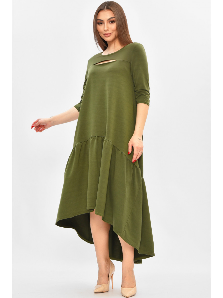 Платье женское полубатальное оливкового цвета 8336 208853C