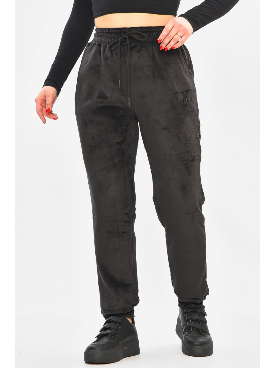 Спортивные штаны женские на искусственном меху черного цвета В505 208865C