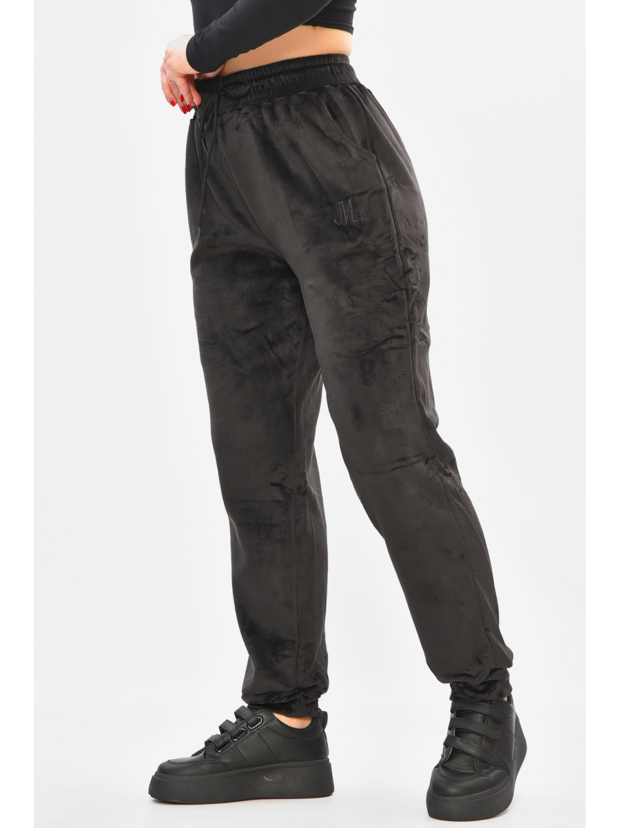 Спортивные штаны женские на искусственном меху черного цвета В505 208865C