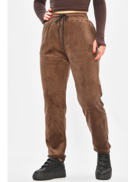 Спортивные штаны женские на искусственном меху коричневого цвета В505 208866C