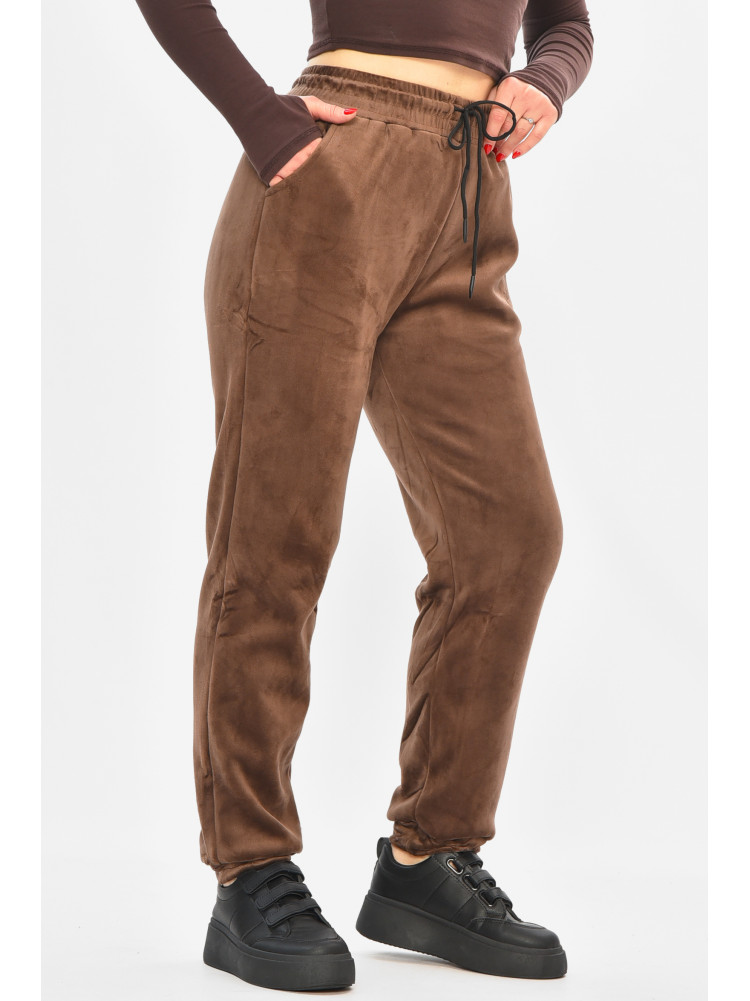 Спортивные штаны женские на искусственном меху коричневого цвета В505 208866C