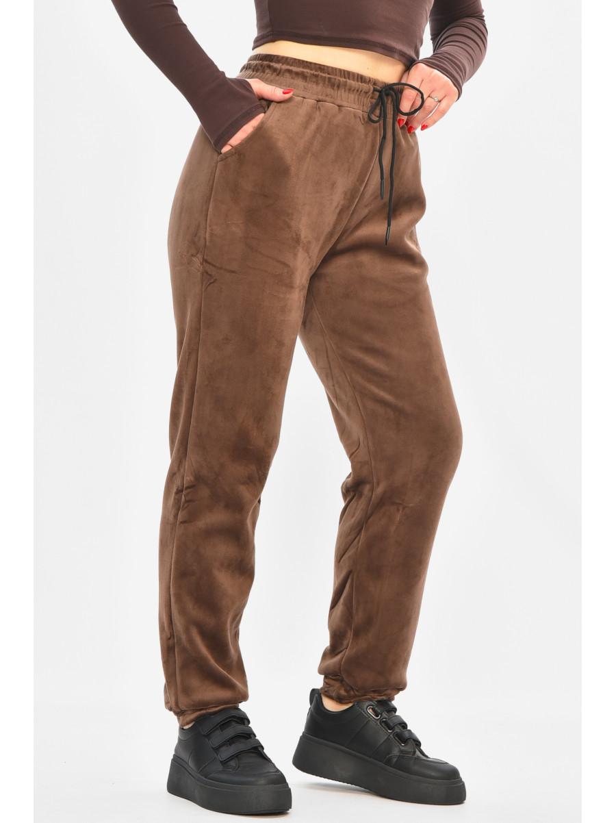 Спортивные штаны женские на искусственном меху коричневого цвета В505 208866C