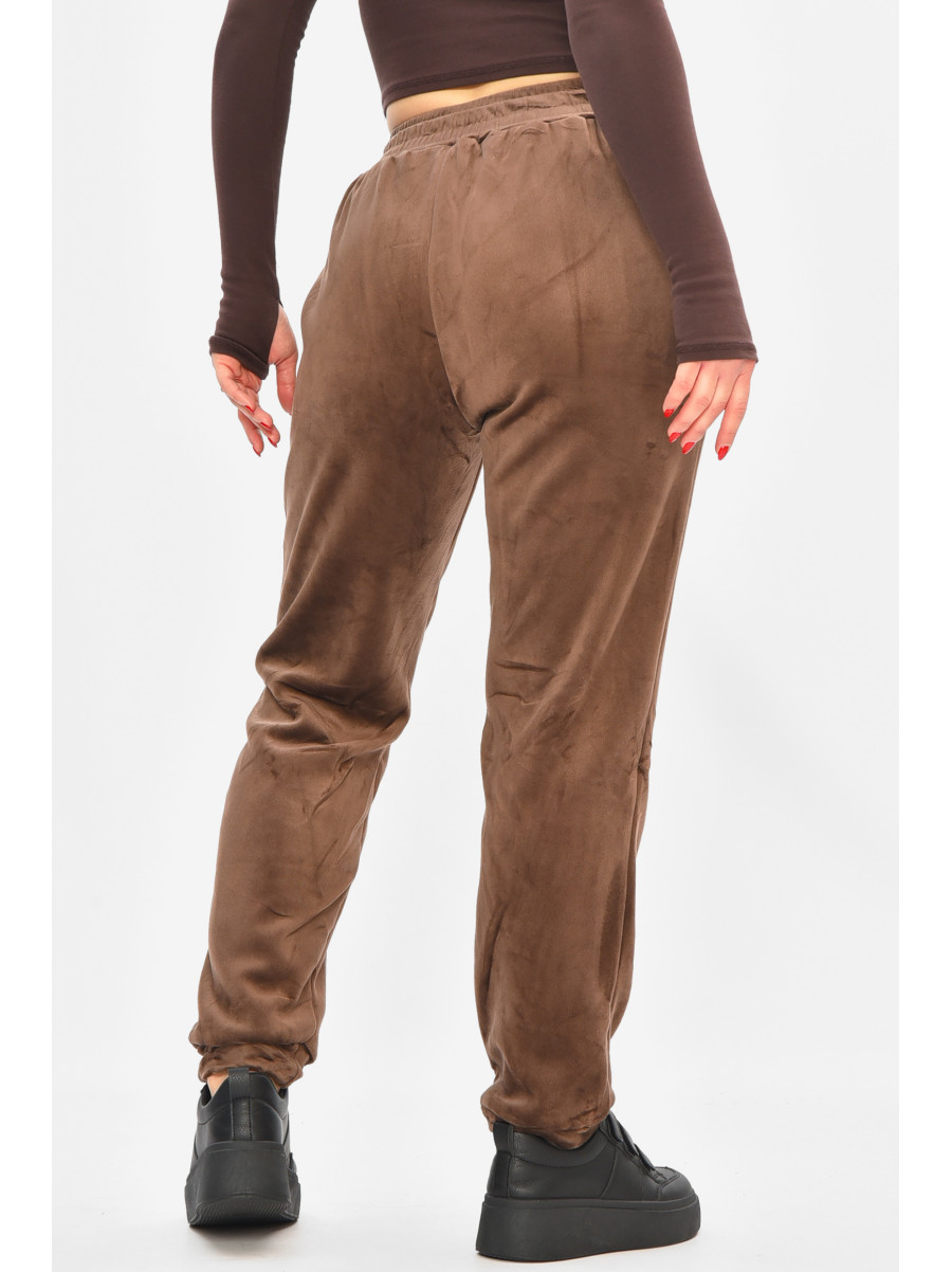 Спортивные штаны женские на искусственном меху коричневого цвета В505 208866C