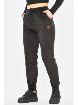 Спортивні штани жіночі на штучному хутрі чорного кольору 208868C