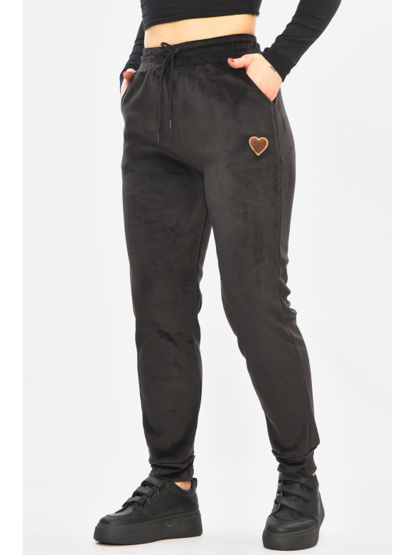 Спортивные штаны женские на искусственном меху черного цвета 208868C