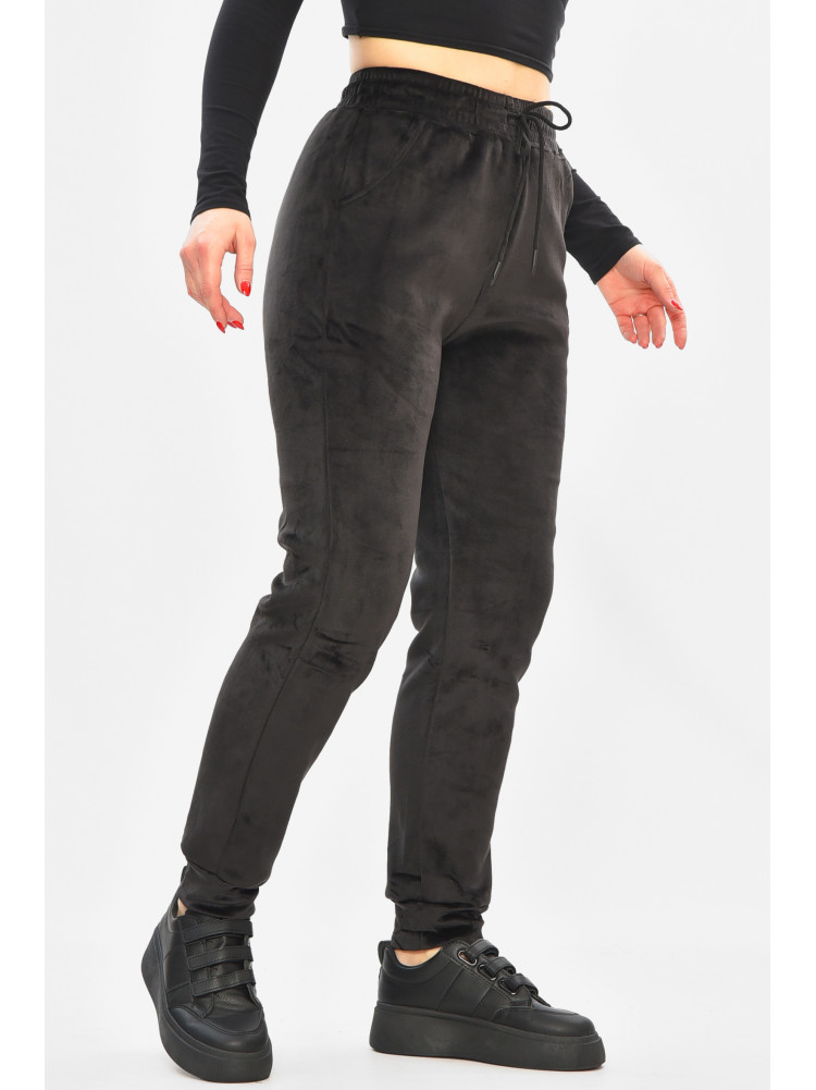 Спортивные штаны женские на искусственном меху черного цвета 208868C