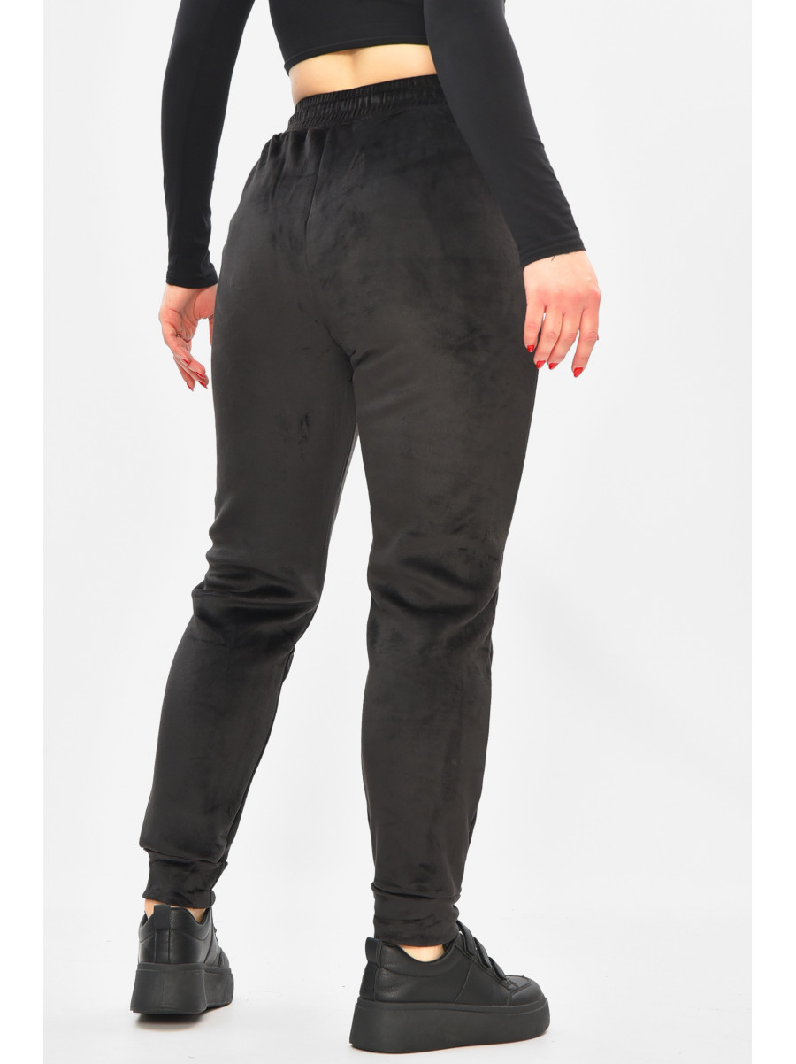 Спортивные штаны женские на искусственном меху черного цвета 208868C