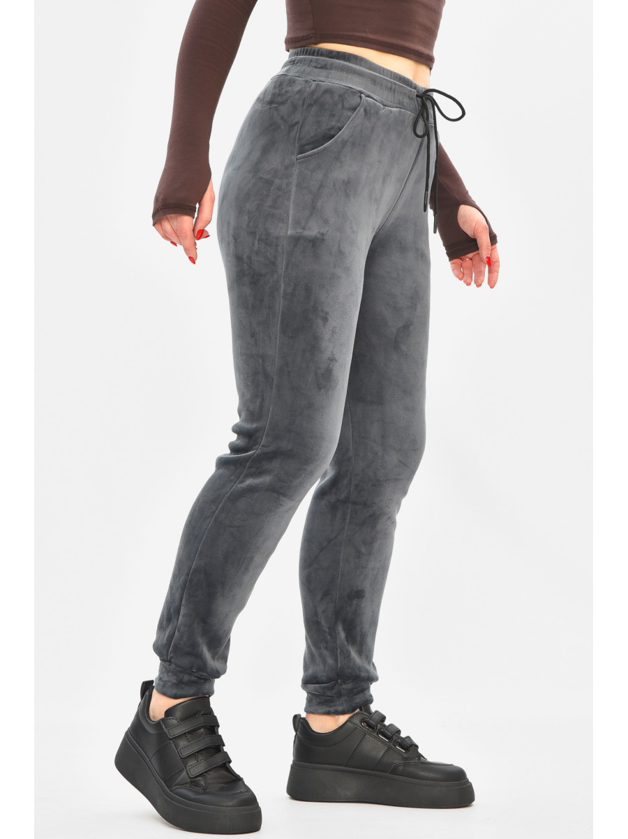 Спортивные штаны женские на искусственном меху серого цвета 208869C