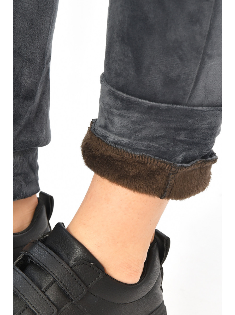 Спортивные штаны женские на искусственном меху серого цвета 208869C