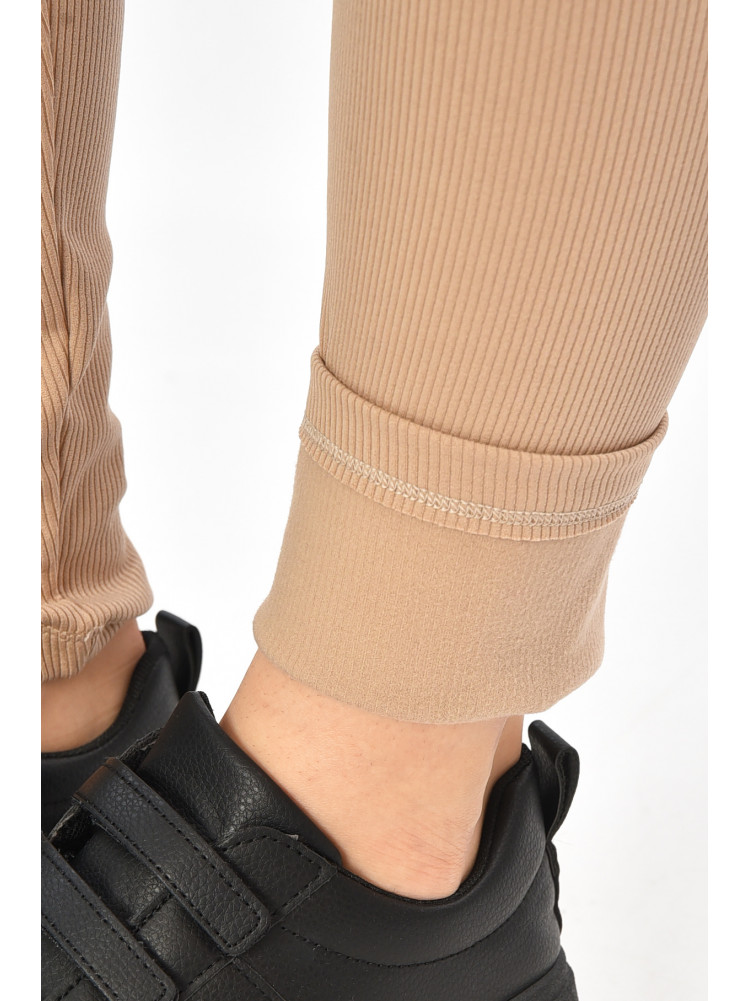 Лосины женские полубатальные в рубчик на флисе бежевого цвета 4001 208881C