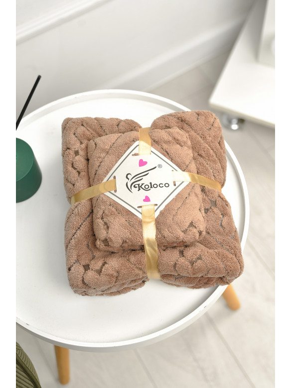 Набор однотонных полотенец из микрофибры банное+для лица коричневого цвета 98-837 208883C