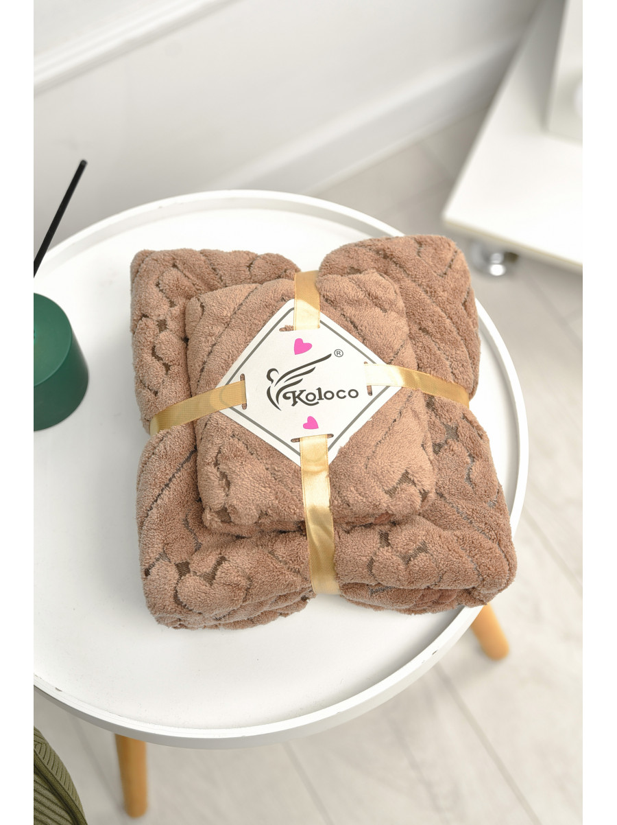 Набор однотонных полотенец из микрофибры банное+для лица коричневого цвета 98-837 208883C