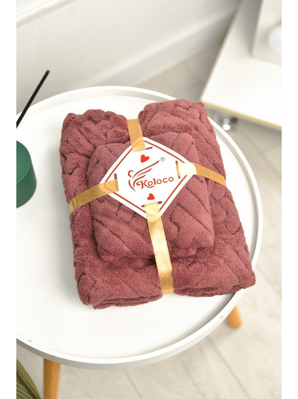 Набор однотонных полотенец из микрофибры банное+для лица тёмно-сиреневого цвета 98-837 208884C