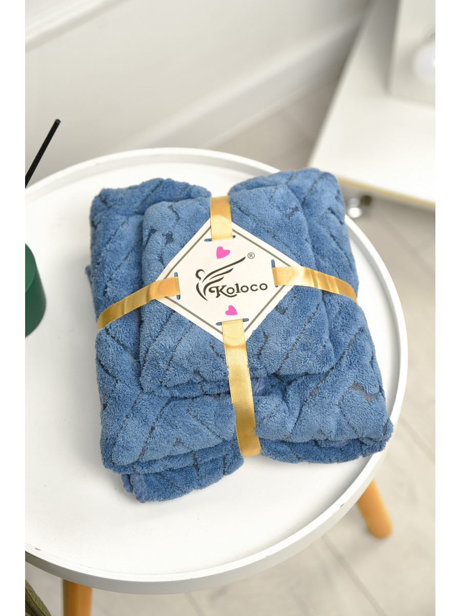 Набор однотонных полотенец из микрофибры банное+для лица синего цвета 98-837 208885C