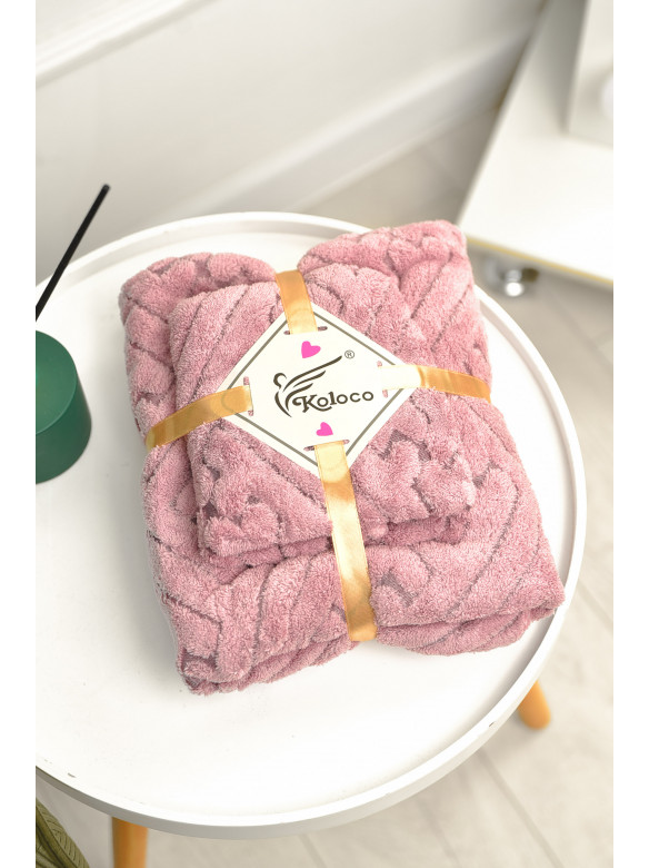 Набор однотонных полотенец из микрофибры банное+для лица розового цвета 98-837 208887C