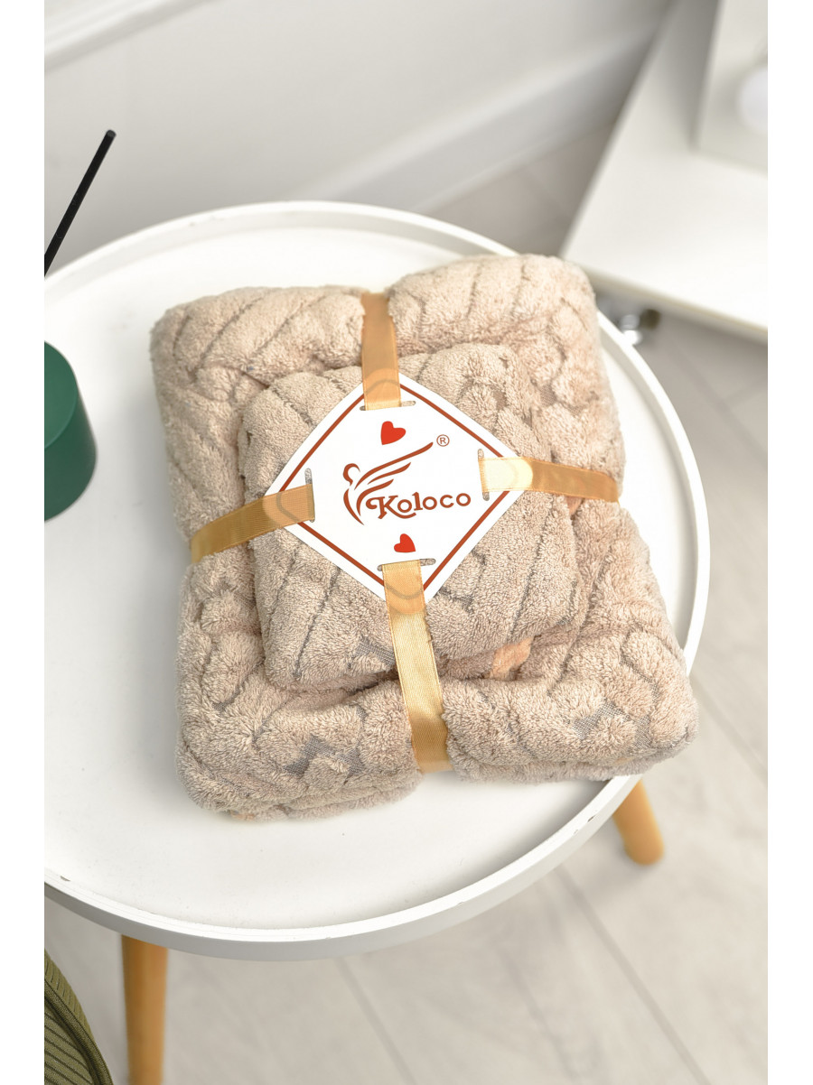 Набор однотонных полотенец из микрофибры банное+для лица бежевого цвета 98-837 208888C