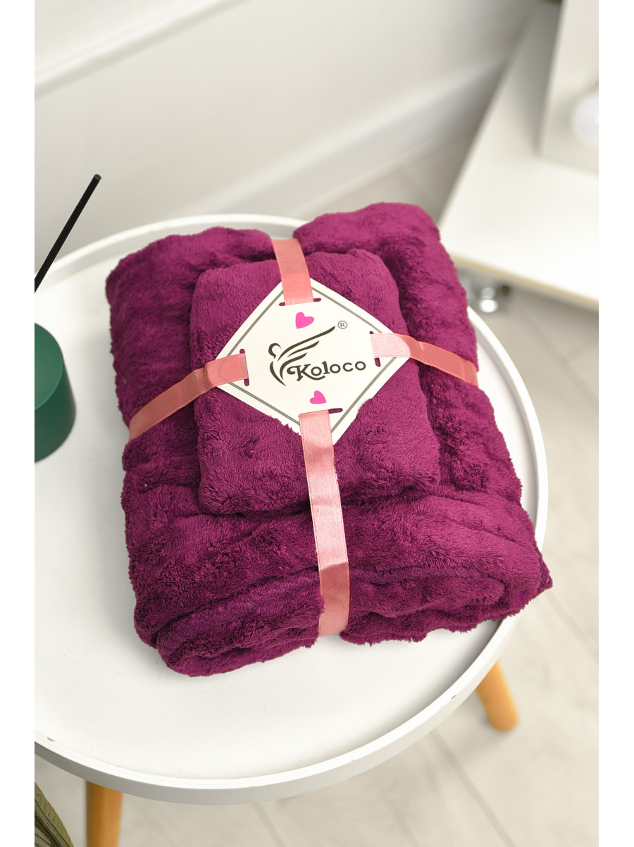 Набір однотонних рушників із мікрофібри банне+для обличчя фіолетового кольору 98-792 208889C
