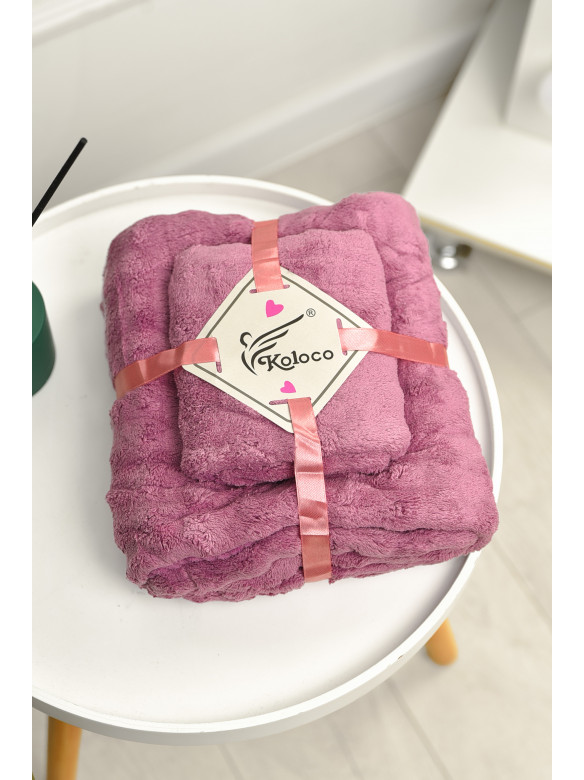 Набор однотонных полотенец из микрофибры банное+для лица сиреневого цвета 98-792 208890C