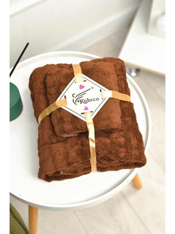 Набор однотонных полотенец из микрофибры банное+для лица коричневого цвета 98-792 208892C