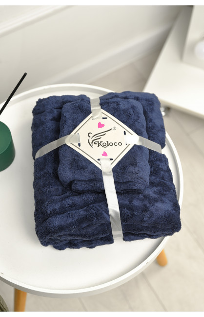 Набор однотонных полотенец из микрофибры банное+для лица тёмно-синего цвета 98-792 208894C Набор однотонных полотенец из микрофибры банное+для лица тёмно-синего цвета 98-792 208894C