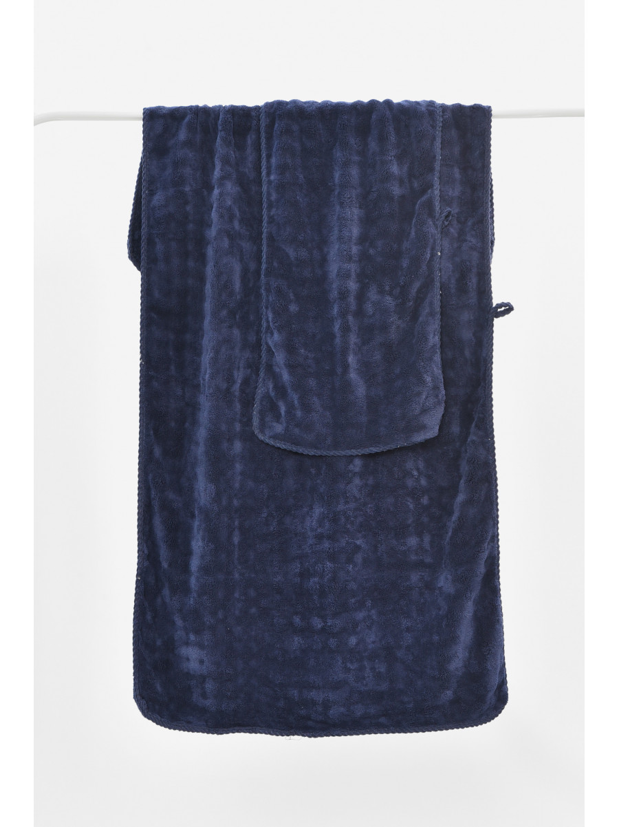 Набір однотонних рушників із мікрофібри банне+для обличчя темно-синього кольору 98-792 208894C