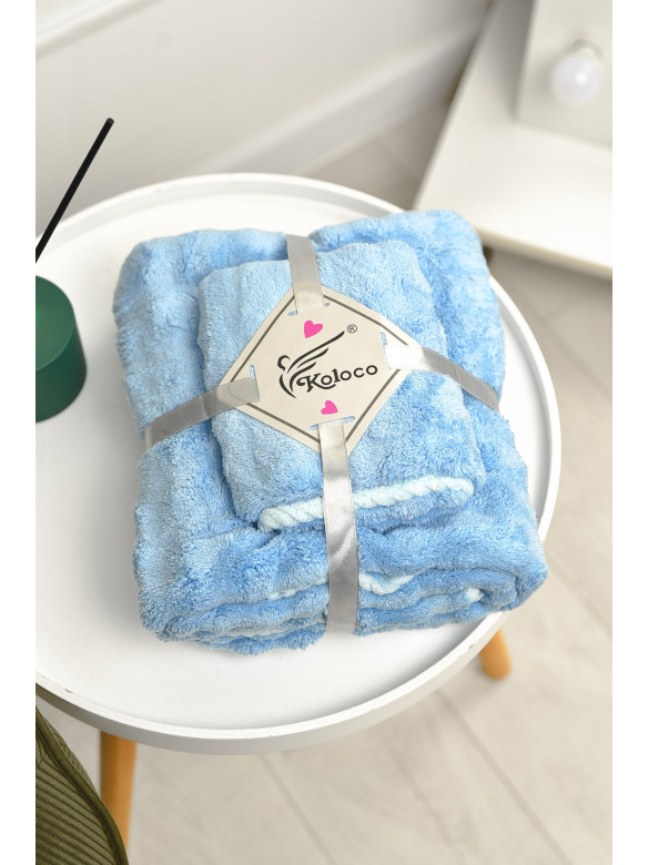 Набор однотонных полотенец из микрофибры банное+для лица голубого цвета 98-792 208895C