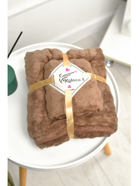 Набор однотонных полотенец из микрофибры банное+для лица коричневого цвета 98-792 208896C