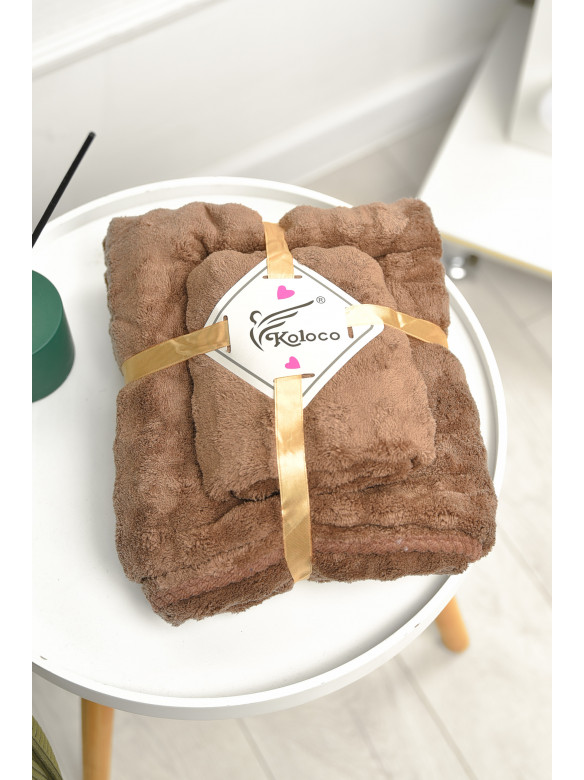 Набор однотонных полотенец из микрофибры банное+для лица коричневого цвета 98-792 208896C