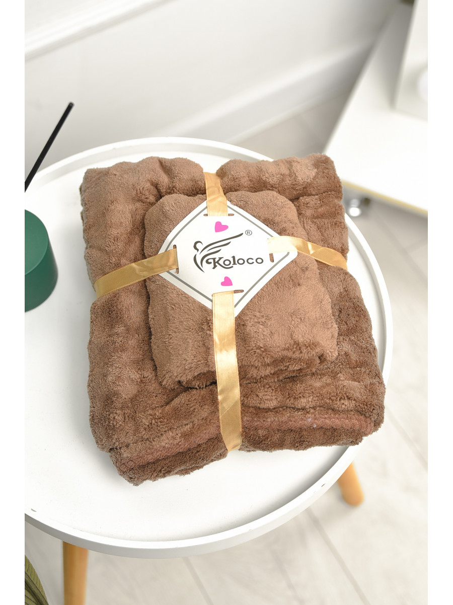 Набор однотонных полотенец из микрофибры банное+для лица коричневого цвета 98-792 208896C