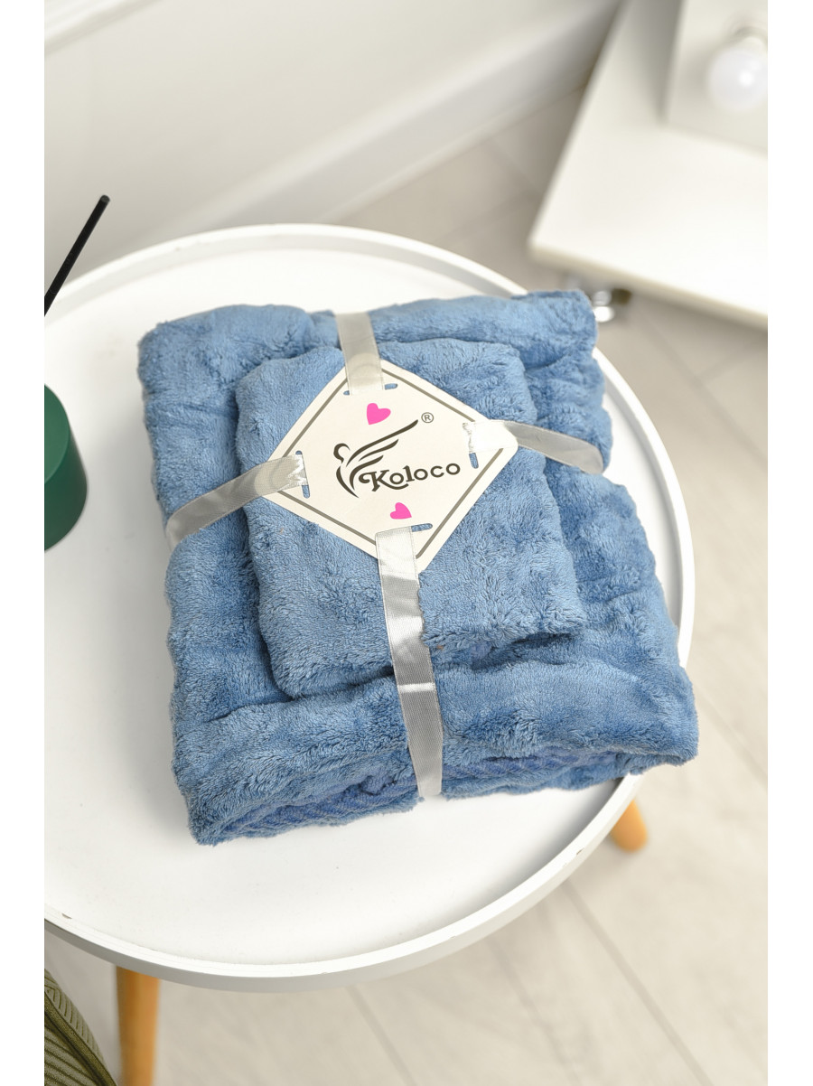 Набір однотонних рушників із мікрофібри банне+для обличчя синього кольору 98-792 208897C