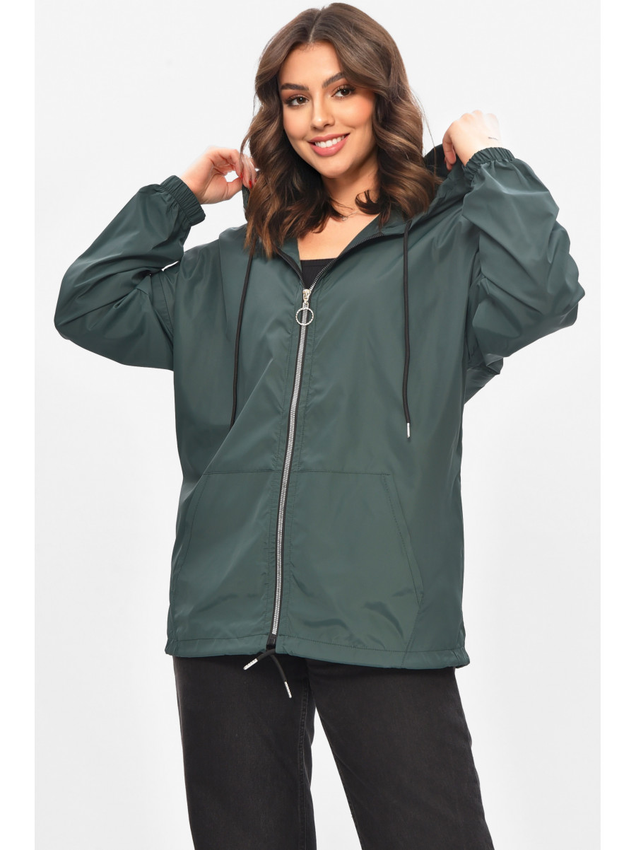 Ветровка женская однотонная тёмно-зеленого цвета 1002 209017C