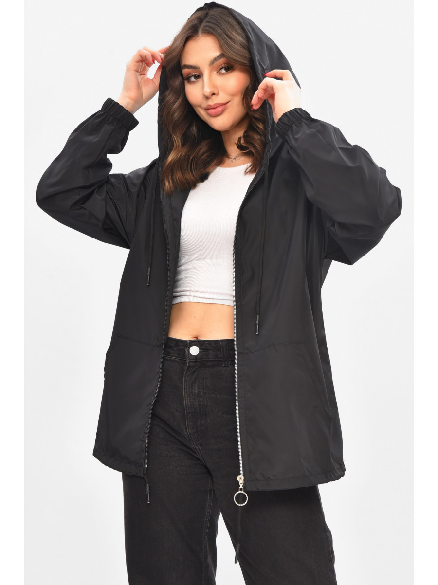 Вітровка жіноча однотонна чорного кольору 1002 209020C