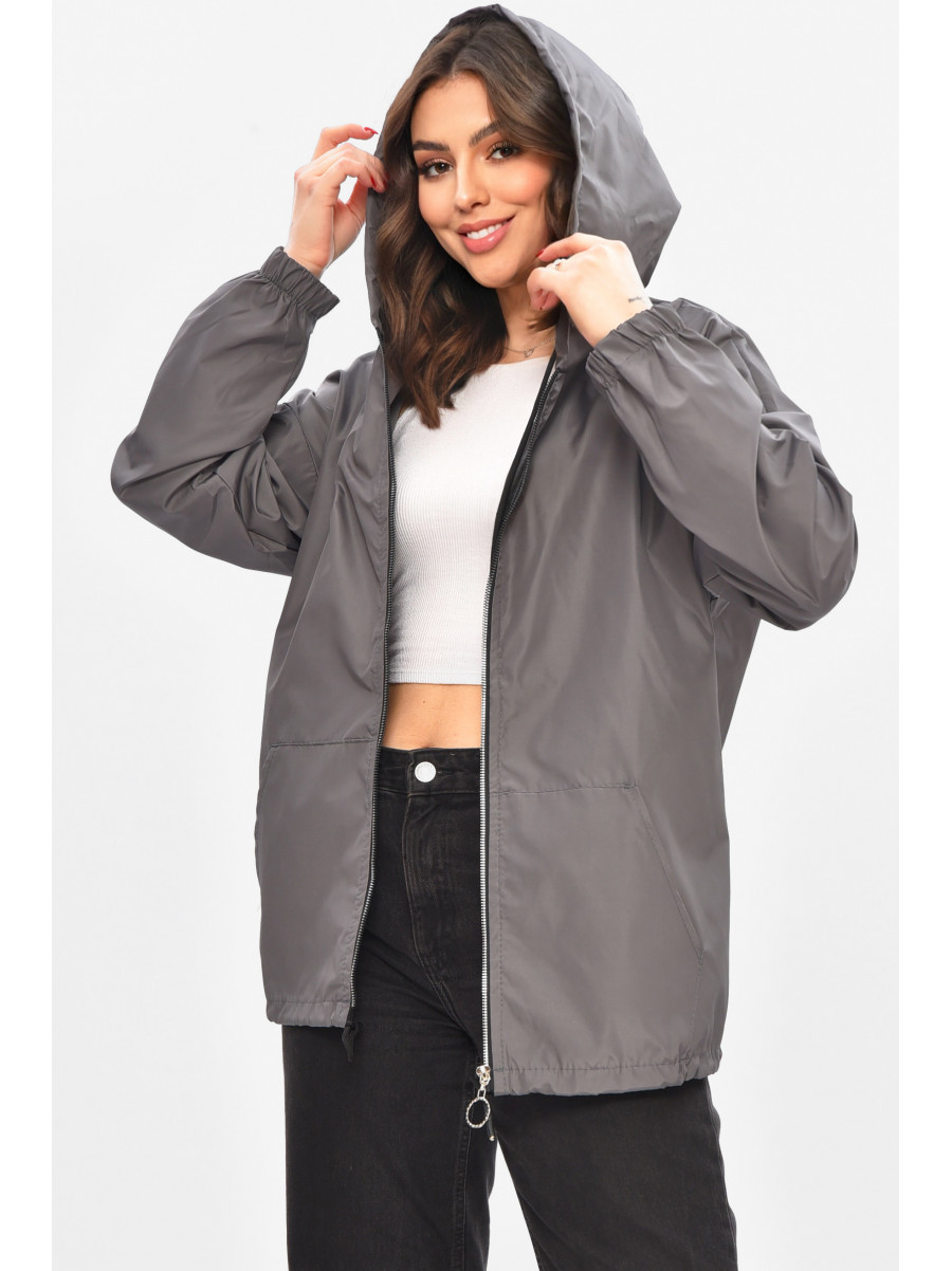 Ветровка женская однотонная серого цвета 1002 209021C