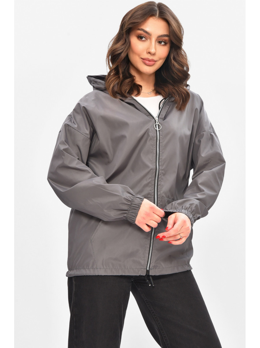 Ветровка женская однотонная серого цвета 1002 209021C