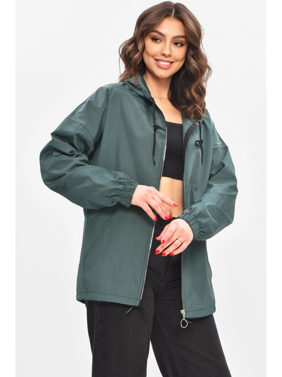 Вітровка жіноча однотонна зеленого кольору 1002 209024C