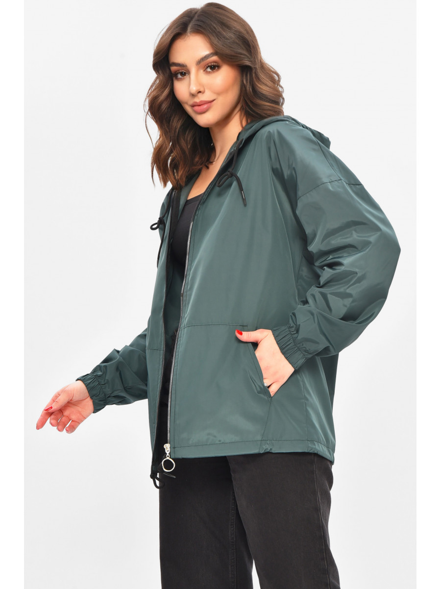 Вітровка жіноча однотонна зеленого кольору 1002 209024C